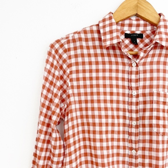 J. Crew Red Gingham Plaid Tie Front Button Down Shirt Size 4 - Picture 3 of 13